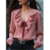 image:imageFloerns Womens Gingham Ruffle V Neck Dressy Casual Blouses TopsRed