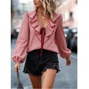 image:imageFloerns Womens Gingham Ruffle V Neck Dressy Casual Blouses TopsRed
