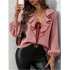 image:imageFloerns Womens Gingham Ruffle V Neck Dressy Casual Blouses TopsRed