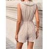 image:imageFloerns Womens Gingham Summer Rompers Ruffle V Neck Tie Front Beach Vacation Short JumpsuitsKhaki Gingham