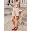 image:imageFloerns Womens Gingham Summer Rompers Ruffle V Neck Tie Front Beach Vacation Short JumpsuitsKhaki Gingham