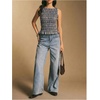 image:imageFloerns Womens Gingham Tank Top Peplum Ruffled Boat Neck Smocked TopsBlue