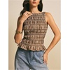 image:imageFloerns Womens Gingham Tank Top Peplum Ruffled Boat Neck Smocked TopsBrown