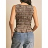 image:imageFloerns Womens Gingham Tank Top Peplum Ruffled Boat Neck Smocked TopsBrown