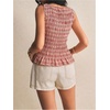 image:imageFloerns Womens Gingham Tank Top Peplum Ruffled Boat Neck Smocked TopsRed
