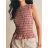 image:imageFloerns Womens Gingham Tank Top Peplum Ruffled Boat Neck Smocked TopsRed