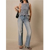 image:imageFloerns Womens Gingham Tank Tops Sleeveless Shirred Ruffle Smocked TopBlack and White