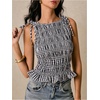 image:imageFloerns Womens Gingham Tank Tops Sleeveless Shirred Ruffle Smocked TopBlack and White