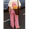 image:imageFloerns Womens Gingham Wide Leg Pants Plaid Split Hem Beach Vacation Dress Trousers PantsRed