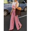 image:imageFloerns Womens Gingham Wide Leg Pants Plaid Split Hem Beach Vacation Dress Trousers PantsRed