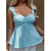 image:imageFloerns Womens Girly Babydoll Cute Striped Country Ruffle Tank TopsBlue and White