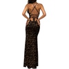 image:imageFloerns Womens Leopard Backless Maxi Dress Halter Lace Up Bodycon DressesMulticolor