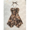 image:imageFloerns Womens Leopard Cheetah Dress Halter Asymmetrical Ruffle Mini DressMulticolor