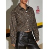 image:imageFloerns Womens Leopard Denim Jacket Long Sleeve Button Up Boyfriend Jean Jacket CoatBrown
