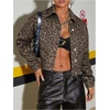 image:imageFloerns Womens Leopard Denim Jacket Long Sleeve Button Up Boyfriend Jean Jacket CoatBrown