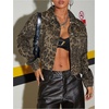 image:imageFloerns Womens Leopard Denim Jacket Long Sleeve Button Up Boyfriend Jean Jacket CoatKhaki Multi