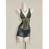 image:imageFloerns Womens Leopard Lace Trim Rave Top Sheer Mesh Tank TopsArmy Green
