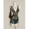 image:imageFloerns Womens Leopard Lace Trim Rave Top Sheer Mesh Tank TopsArmy Green