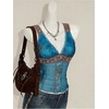 image:imageFloerns Womens Leopard Lace Trim Rave Top Sheer Mesh Tank TopsBlue