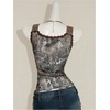 image:imageFloerns Womens Leopard Lace Trim Rave Top Sheer Mesh Tank TopsBrown Multi