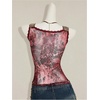 image:imageFloerns Womens Leopard Lace Trim Rave Top Sheer Mesh Tank TopsBurgundy