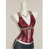 image:imageFloerns Womens Leopard Lace Trim Rave Top Sheer Mesh Tank TopsBurgundy