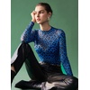 image:imageFloerns Womens Leopard Mock Neck Sheer Mesh Long Sleeve Tee ShirtsBlue