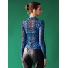 image:imageFloerns Womens Leopard Mock Neck Sheer Mesh Long Sleeve Tee ShirtsBlue