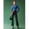 image:imageFloerns Womens Leopard Mock Neck Sheer Mesh Long Sleeve Tee ShirtsBlue