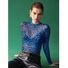 image:imageFloerns Womens Leopard Mock Neck Sheer Mesh Long Sleeve Tee ShirtsBlue