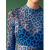 image:imageFloerns Womens Leopard Mock Neck Sheer Mesh Long Sleeve Tee ShirtsBlue