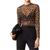 image:imageFloerns Womens Leopard Mock Neck Sheer Mesh Long Sleeve Tee ShirtsBrown