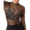 image:imageFloerns Womens Leopard Mock Neck Sheer Mesh Long Sleeve Tee ShirtsBrown