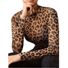 image:imageFloerns Womens Leopard Mock Neck Sheer Mesh Long Sleeve Tee ShirtsBrown