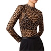 image:imageFloerns Womens Leopard Mock Neck Sheer Mesh Long Sleeve Tee ShirtsBrown