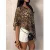 image:imageFloerns Womens Leopard Off The Shoulder Asymmetrical Sheer Mesh Poncho TopCoffee Brown