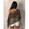 image:imageFloerns Womens Leopard Off The Shoulder Asymmetrical Sheer Mesh Poncho TopCoffee Brown