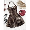 image:imageFloerns Womens Leopard Print Halter Neck Ruffle Hem Mini DressBrown Multi