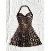 image:imageFloerns Womens Leopard Print Halter Neck Ruffle Hem Mini DressBrown Multi