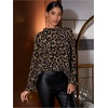 image:imageFloerns Womens Leopard Print Long Sleeve Frill Trim Mock Neck Blouse TopsBrown Multi