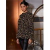 image:imageFloerns Womens Leopard Print Long Sleeve Frill Trim Mock Neck Blouse TopsBrown Multi