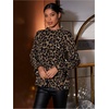 image:imageFloerns Womens Leopard Print Long Sleeve Frill Trim Mock Neck Blouse TopsBrown Multi