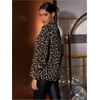 image:imageFloerns Womens Leopard Print Long Sleeve Frill Trim Mock Neck Blouse TopsBrown Multi