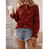 image:imageFloerns Womens Leopard Print Long Sleeve Frill Trim Mock Neck Blouse TopsRed
