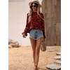 image:imageFloerns Womens Leopard Print Long Sleeve Frill Trim Mock Neck Blouse TopsRed