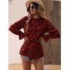 image:imageFloerns Womens Leopard Print Long Sleeve Frill Trim Mock Neck Blouse TopsRed