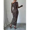 image:imageFloerns Womens Leopard Print Long Sleeve Slit Drawstring Ruched Bodycon Party DressBlack