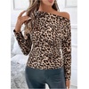 image:imageFloerns Womens Leopard Print Long Sleeve Tee Shirt Asymmetrical Neck Slim Fit Tee TopsBrown