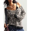 image:imageFloerns Womens Leopard Print Off The Shoulder Sweater Fall 2025 Trendy V Neck Loose Casual Long Sleeve Fuzzy SweaterApricot
