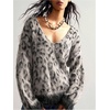 image:imageFloerns Womens Leopard Print Off The Shoulder Sweater Fall 2025 Trendy V Neck Loose Casual Long Sleeve Fuzzy SweaterApricot